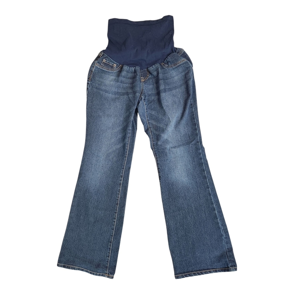 Indigo‎ Blue Maternity Distressed Bootcut Full Belly Panel Size:M
